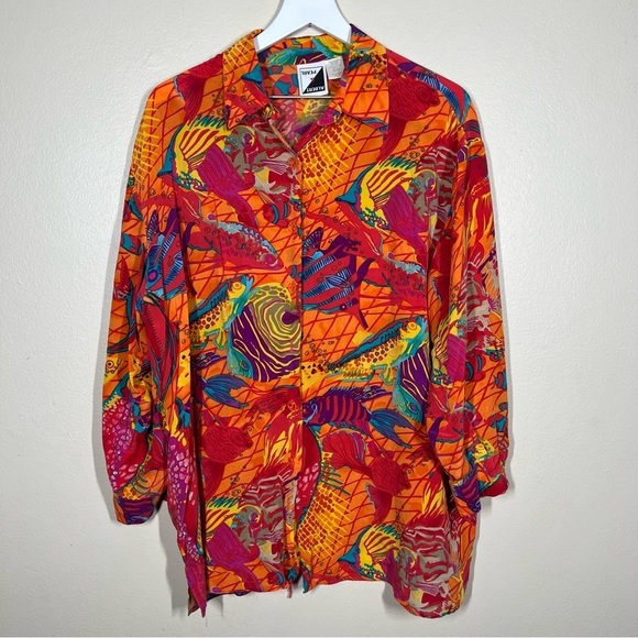 Vintage Albert & Pearl 100% Silk Tropical Fish Multicolor Shirt and Pants Set - Picture 2 of 16